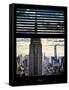 Window View with Venetian Blinds: Manhattan View with Empire State Building (1 WTC)-Philippe Hugonnard-Framed Stretched Canvas