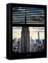 Window View with Venetian Blinds: Manhattan View with Empire State Building (1 WTC)-Philippe Hugonnard-Framed Stretched Canvas