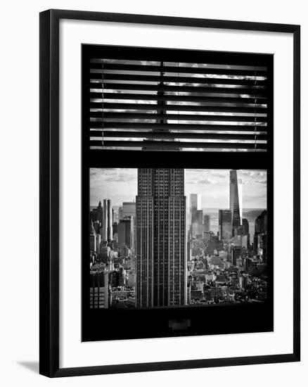 Window View with Venetian Blinds: Manhattan View with Empire State Building (1 WTC)-Philippe Hugonnard-Framed Photographic Print