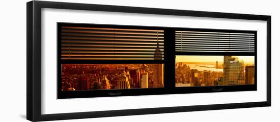 Window View with Venetian Blinds: Manhattan View with Empire State Building at Sunset-Philippe Hugonnard-Framed Photographic Print