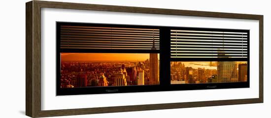 Window View with Venetian Blinds: Manhattan View with Empire State Building at Sunset-Philippe Hugonnard-Framed Photographic Print