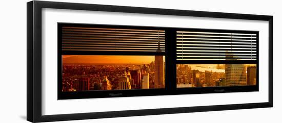 Window View with Venetian Blinds: Manhattan View with Empire State Building at Sunset-Philippe Hugonnard-Framed Photographic Print