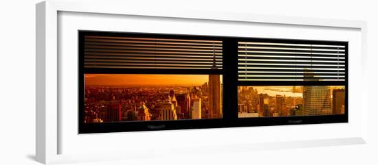 Window View with Venetian Blinds: Manhattan View with Empire State Building at Sunset-Philippe Hugonnard-Framed Photographic Print