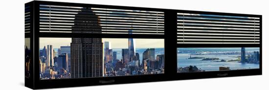 Window View with Venetian Blinds: Manhattan with Empire State Building and One World Trade Center-Philippe Hugonnard-Stretched Canvas