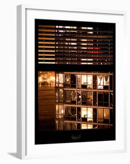 Window View with Venetian Blinds: Neighborhoods in Manhattan by Night - Hudson River-Philippe Hugonnard-Framed Photographic Print