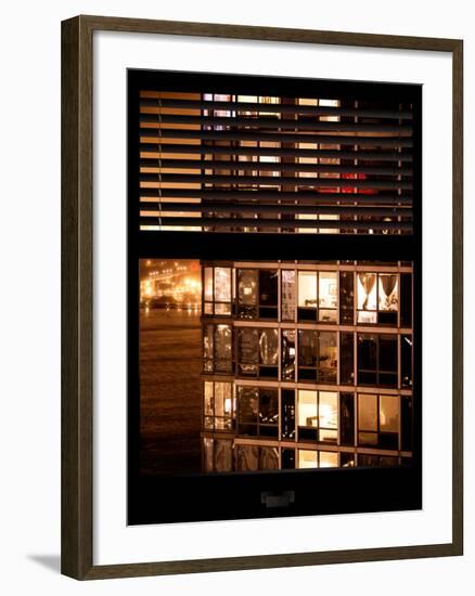 Window View with Venetian Blinds: Neighborhoods in Manhattan by Night - Hudson River-Philippe Hugonnard-Framed Photographic Print