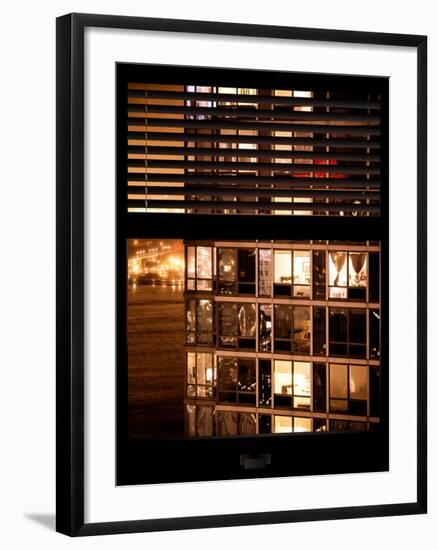 Window View with Venetian Blinds: Neighborhoods in Manhattan by Night - Hudson River-Philippe Hugonnard-Framed Photographic Print