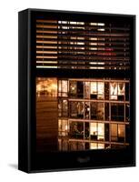 Window View with Venetian Blinds: Neighborhoods in Manhattan by Night - Hudson River-Philippe Hugonnard-Framed Stretched Canvas