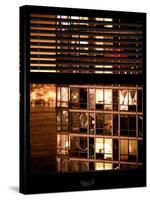 Window View with Venetian Blinds: Neighborhoods in Manhattan by Night - Hudson River-Philippe Hugonnard-Stretched Canvas