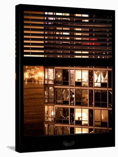 Window View with Venetian Blinds: Neighborhoods in Manhattan by Night - Hudson River-Philippe Hugonnard-Stretched Canvas