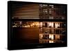 Window View with Venetian Blinds: Neighborhoods in Manhattan by Night - Hudson River-Philippe Hugonnard-Stretched Canvas