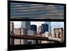 Window View with Venetian Blinds: New York City with Brooklyn Bridge and Skyscarpers - Manhattan-Philippe Hugonnard-Mounted Photographic Print