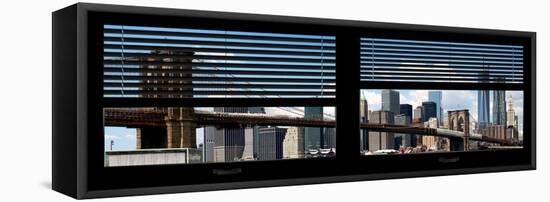 Window View with Venetian Blinds: New York City with One World Trade Center and East River-Philippe Hugonnard-Framed Stretched Canvas