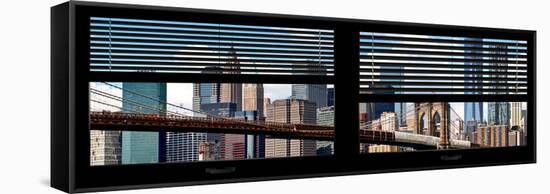 Window View with Venetian Blinds: New York City with One World Trade Center-Philippe Hugonnard-Framed Stretched Canvas