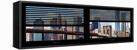 Window View with Venetian Blinds: New York City with One World Trade Center-Philippe Hugonnard-Framed Stretched Canvas