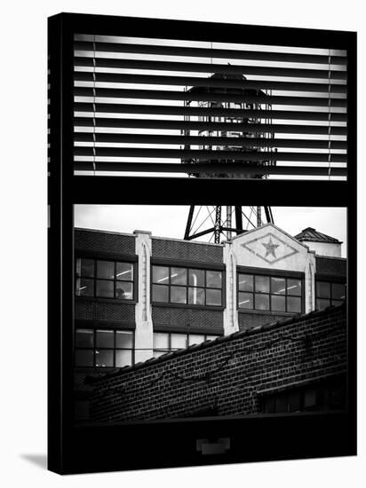 Window View with Venetian Blinds: NY Factory with a Water Tank in Brooklyn - New York-Philippe Hugonnard-Stretched Canvas