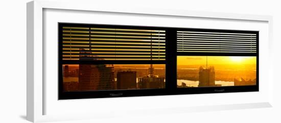 Window View with Venetian Blinds: NYC Midtown Landscape at Sunset-Philippe Hugonnard-Framed Photographic Print