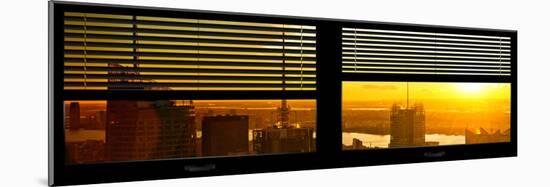 Window View with Venetian Blinds: NYC Midtown Landscape at Sunset-Philippe Hugonnard-Mounted Photographic Print