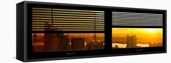 Window View with Venetian Blinds: NYC Midtown Landscape at Sunset-Philippe Hugonnard-Framed Stretched Canvas