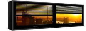 Window View with Venetian Blinds: NYC Midtown Landscape at Sunset-Philippe Hugonnard-Framed Stretched Canvas