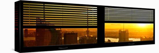 Window View with Venetian Blinds: NYC Midtown Landscape at Sunset-Philippe Hugonnard-Stretched Canvas