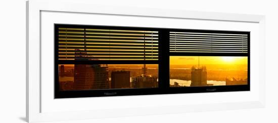 Window View with Venetian Blinds: NYC Midtown Landscape at Sunset-Philippe Hugonnard-Framed Photographic Print