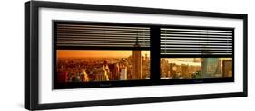 Window View with Venetian Blinds: NYC Midtown Landscape with Empire State Building at Sunset-Philippe Hugonnard-Framed Photographic Print