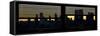 Window View with Venetian Blinds: Panoramic Format - New York City Manhattan Skyline at Dusk Sun-Philippe Hugonnard-Framed Stretched Canvas