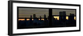 Window View with Venetian Blinds: Panoramic Format - New York City Manhattan Skyline at Dusk Sun-Philippe Hugonnard-Framed Photographic Print