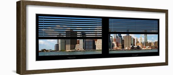 Window View with Venetian Blinds: Panoramic Landscape of Lower Manhattan Buildings - New York-Philippe Hugonnard-Framed Photographic Print