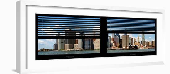 Window View with Venetian Blinds: Panoramic Landscape of Lower Manhattan Buildings - New York-Philippe Hugonnard-Framed Photographic Print