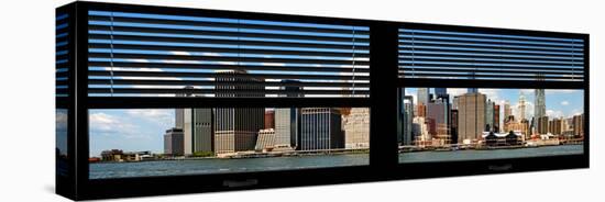 Window View with Venetian Blinds: Panoramic Landscape of Lower Manhattan Buildings - New York-Philippe Hugonnard-Stretched Canvas