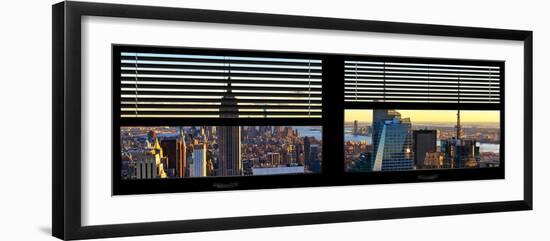 Window View with Venetian Blinds: Panoramic Skyline NYC with the Empire State Building and 1WTC-Philippe Hugonnard-Framed Photographic Print