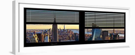 Window View with Venetian Blinds: Panoramic Skyline NYC with the Empire State Building and 1WTC-Philippe Hugonnard-Framed Premium Photographic Print