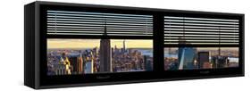 Window View with Venetian Blinds: Panoramic Skyline NYC with the Empire State Building and 1WTC-Philippe Hugonnard-Framed Stretched Canvas