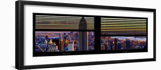 Window View with Venetian Blinds: Panoramic Skyline of Manhattan at Sunset-Philippe Hugonnard-Framed Photographic Print