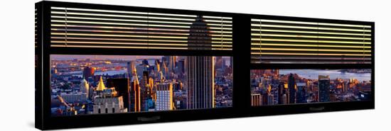 Window View with Venetian Blinds: Panoramic Skyline of Manhattan at Sunset-Philippe Hugonnard-Stretched Canvas