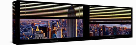 Window View with Venetian Blinds: Panoramic Skyline of Manhattan at Sunset-Philippe Hugonnard-Stretched Canvas