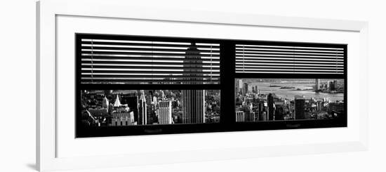 Window View with Venetian Blinds: Panoramic Skyline of Manhattan-Philippe Hugonnard-Framed Photographic Print