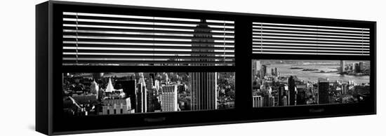 Window View with Venetian Blinds: Panoramic Skyline of Manhattan-Philippe Hugonnard-Framed Stretched Canvas