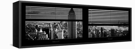 Window View with Venetian Blinds: Panoramic Skyline of Manhattan-Philippe Hugonnard-Framed Stretched Canvas