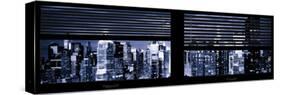 Window View with Venetian Blinds: Panoramic View - 42nd Street and Times Square at Blue Night-Philippe Hugonnard-Stretched Canvas