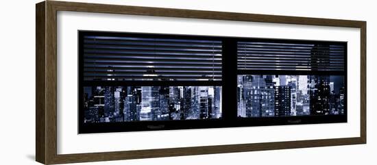 Window View with Venetian Blinds: Panoramic View - 42nd Street and Times Square at Blue Night-Philippe Hugonnard-Framed Photographic Print