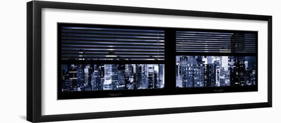 Window View with Venetian Blinds: Panoramic View - 42nd Street and Times Square at Blue Night-Philippe Hugonnard-Framed Photographic Print