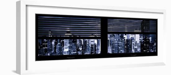 Window View with Venetian Blinds: Panoramic View - 42nd Street and Times Square at Blue Night-Philippe Hugonnard-Framed Photographic Print