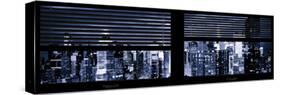 Window View with Venetian Blinds: Panoramic View - 42nd Street and Times Square at Blue Night-Philippe Hugonnard-Stretched Canvas