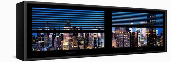 Window View with Venetian Blinds: Panoramic View - 42nd Street and Times Square at Night-Philippe Hugonnard-Framed Stretched Canvas