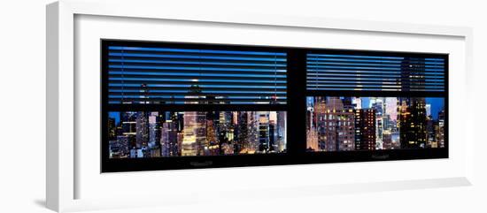 Window View with Venetian Blinds: Panoramic View - 42nd Street and Times Square at Night-Philippe Hugonnard-Framed Photographic Print