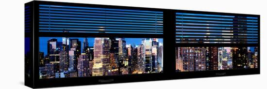 Window View with Venetian Blinds: Panoramic View - 42nd Street and Times Square at Night-Philippe Hugonnard-Stretched Canvas