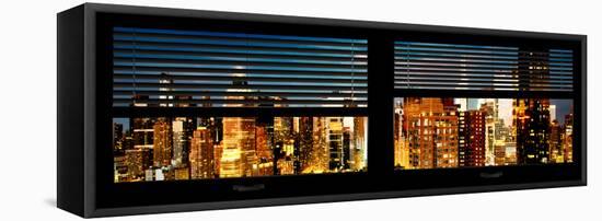 Window View with Venetian Blinds: Panoramic View - 42nd Street and Times Square at Night-Philippe Hugonnard-Framed Stretched Canvas